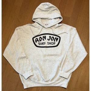 Ron Jon Surf Shop Mens Gray Pullover Hoodie Graphic Logo Pocket L Beach Skater